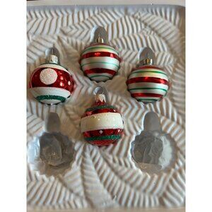 Small Christmas Red & White Striped Glass Christmas Ornaments Set Of 4 Vintage